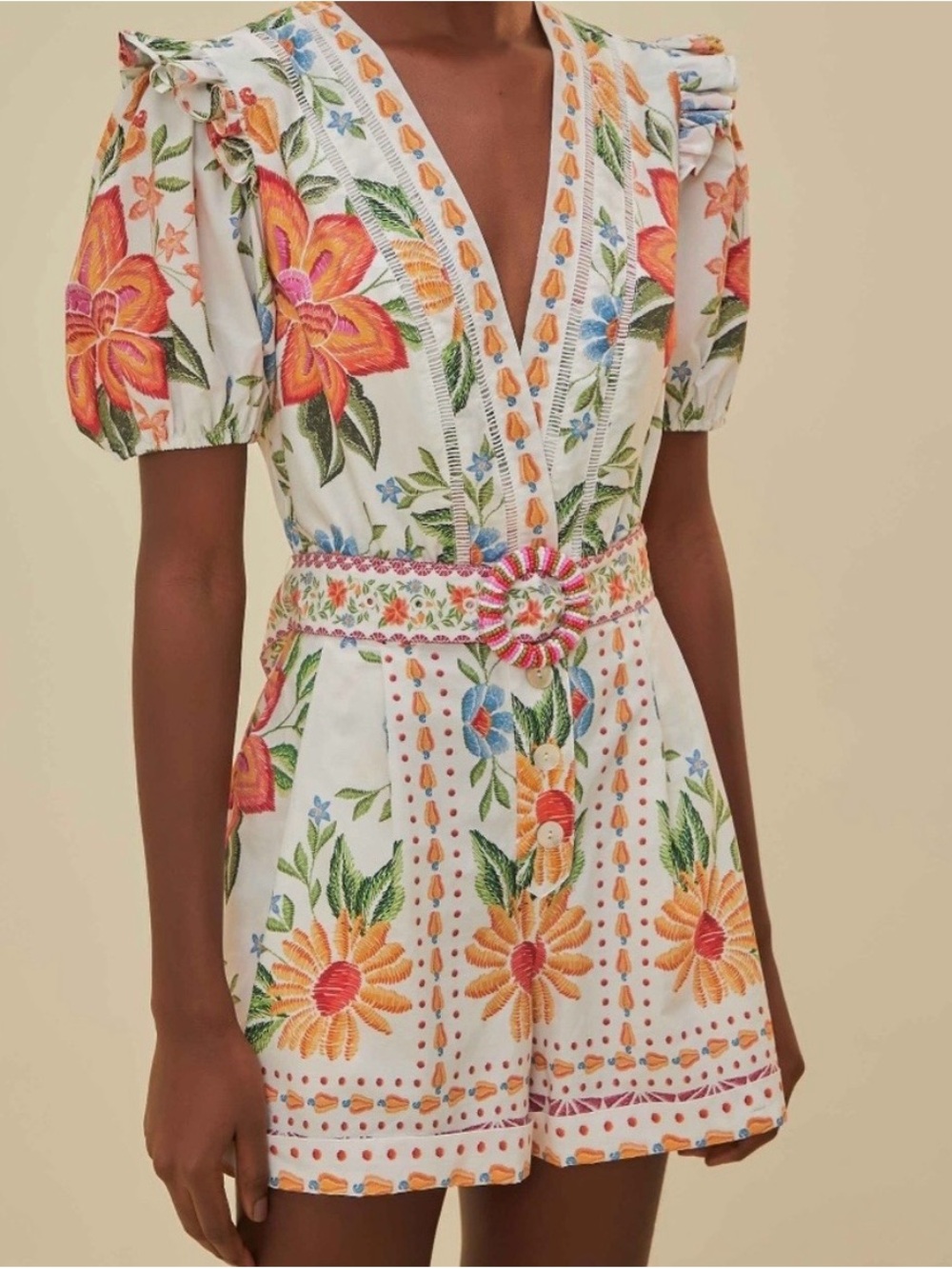 Farm Rio Bloom Garden Off White Romper - Excellent Condition Worn 1x